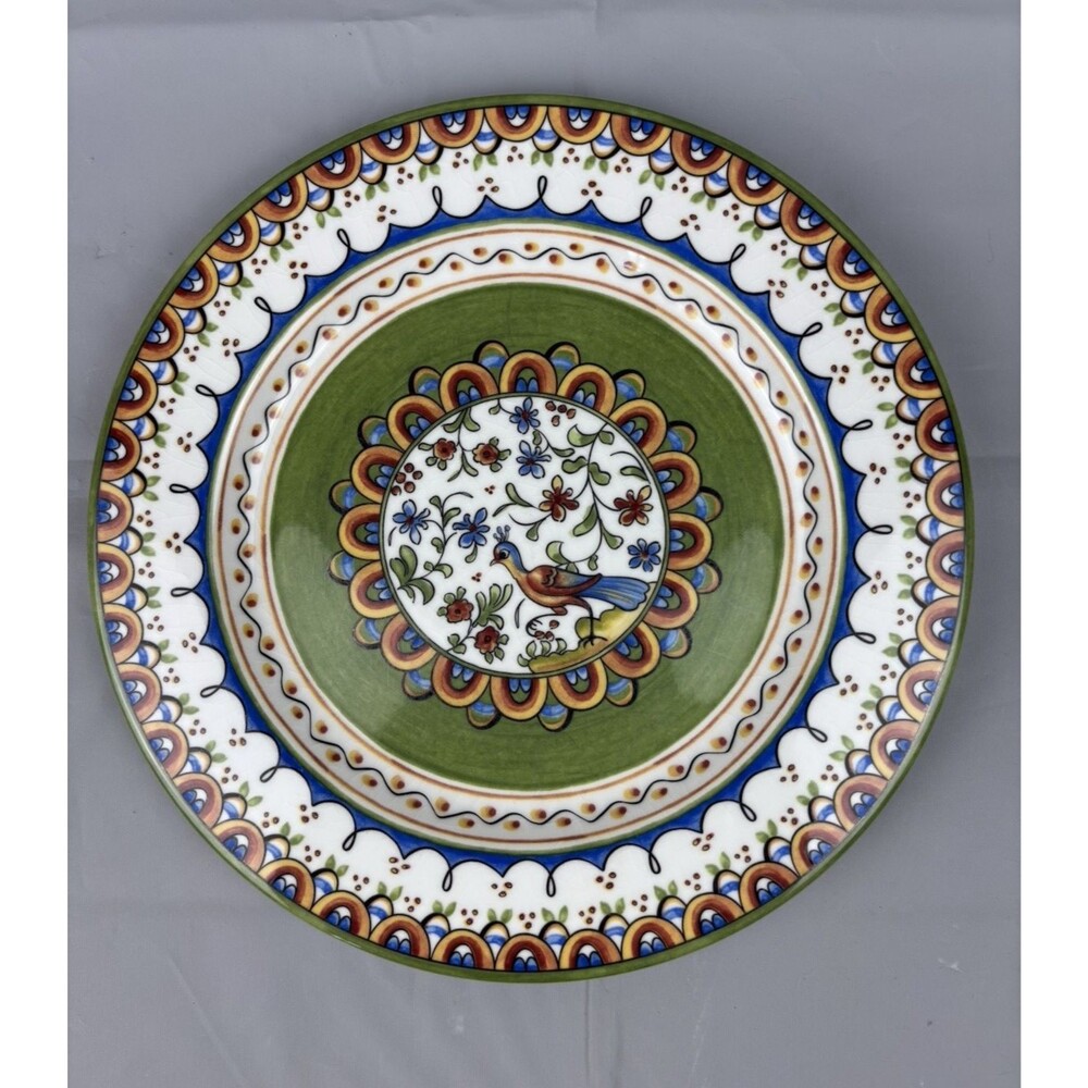 World Market Passaro Salad Plate Mediterranean White Green Blue 8 1/4"
